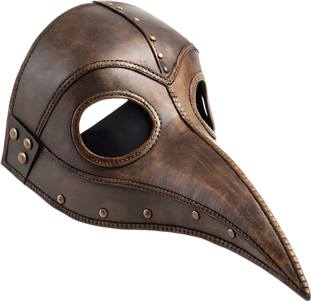 Dark Leather Bubonic Plague Beak Mask Clipart for Creepy Art Design. . png