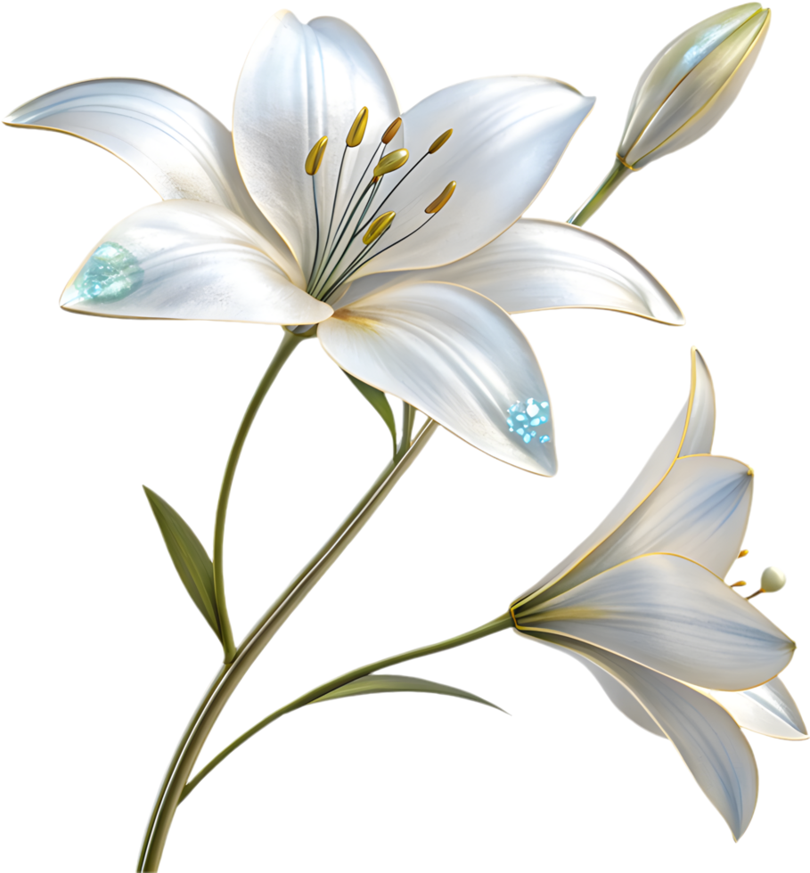 Detailed Lily Flower Clipart with Exquisite Gemstone Sculpted Art. . png