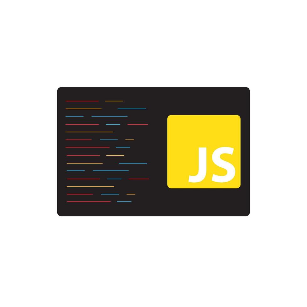 JavaScript emblem on the black background with code lines. 58058204 ...