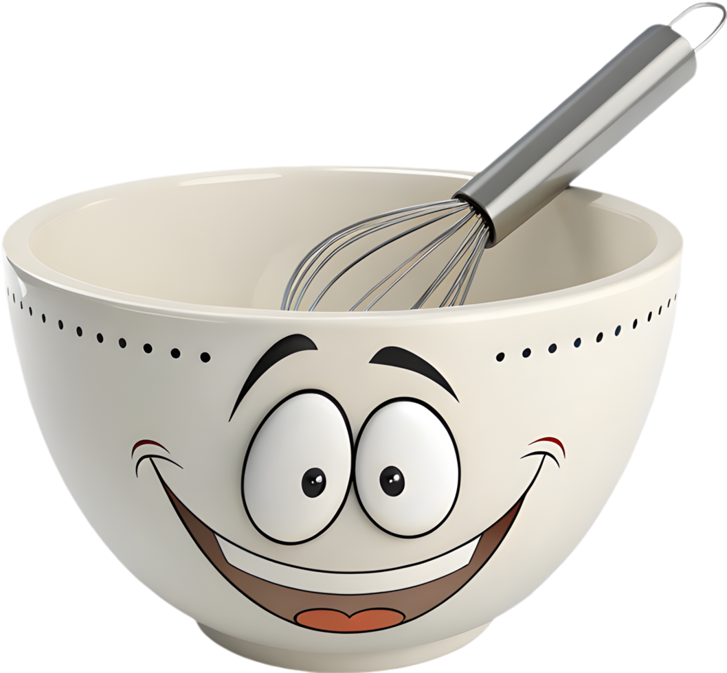 Playful Cartoon Mixing Bowl Clipart for Kitchen Illustrations. . png