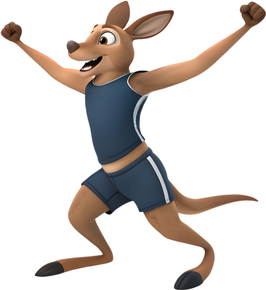 Digital cartoon kangaroo with bold ripped muscles. . png