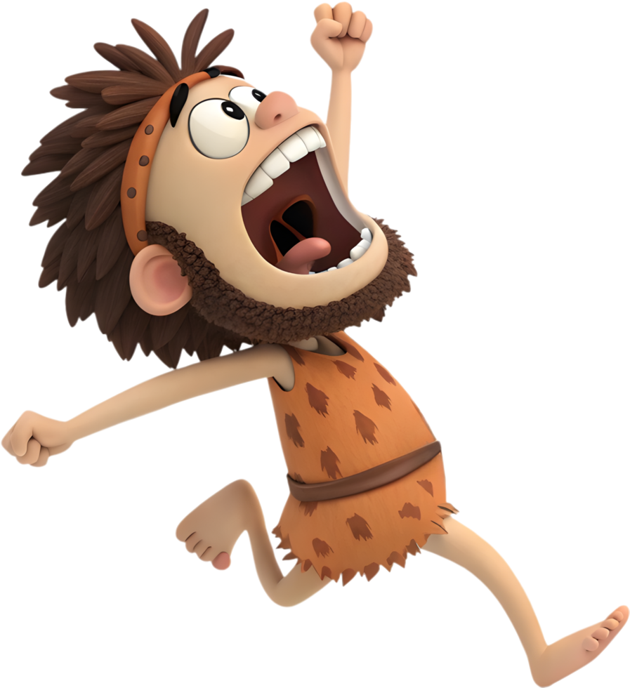 Cartoon Caveman Roaring With Raised Fist. . png
