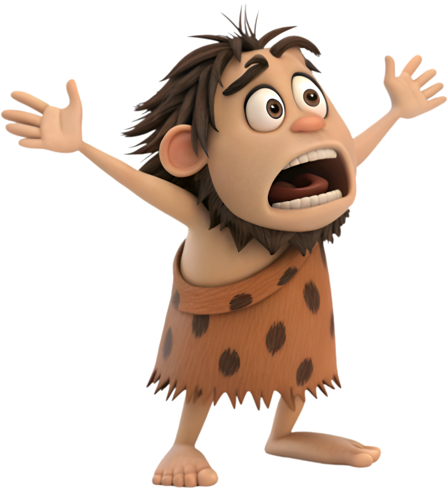 Stone Age Fighter Standing In Battle Position. . png