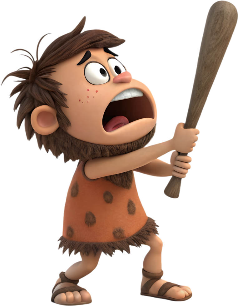 Strong Neanderthal Character With Club Raised. . png