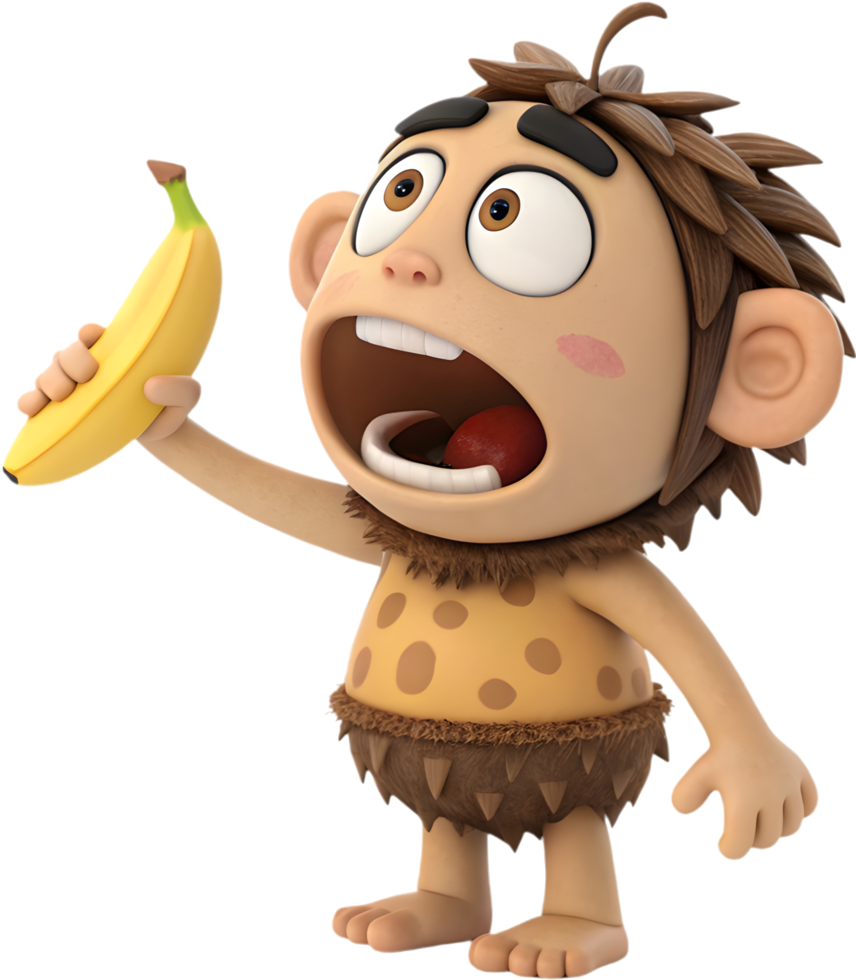 Savage Primitive Cartoon Man In Action. . png