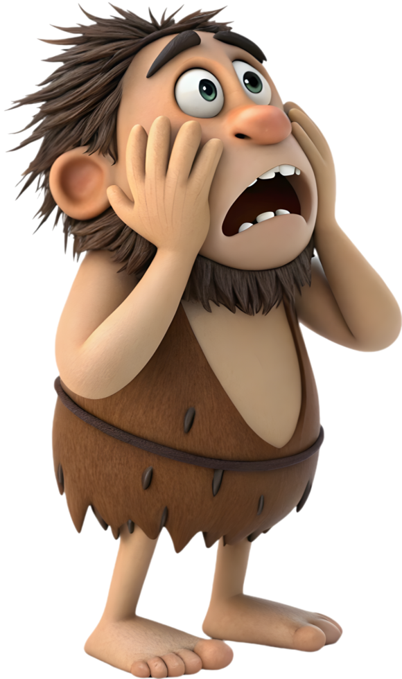 Ancient Wild Neanderthal Standing Fiercely. . png