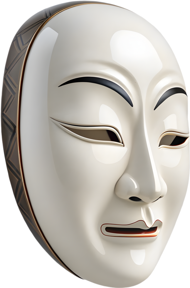 Historical Japanese Noh masks depicted in detailed clipart. . png