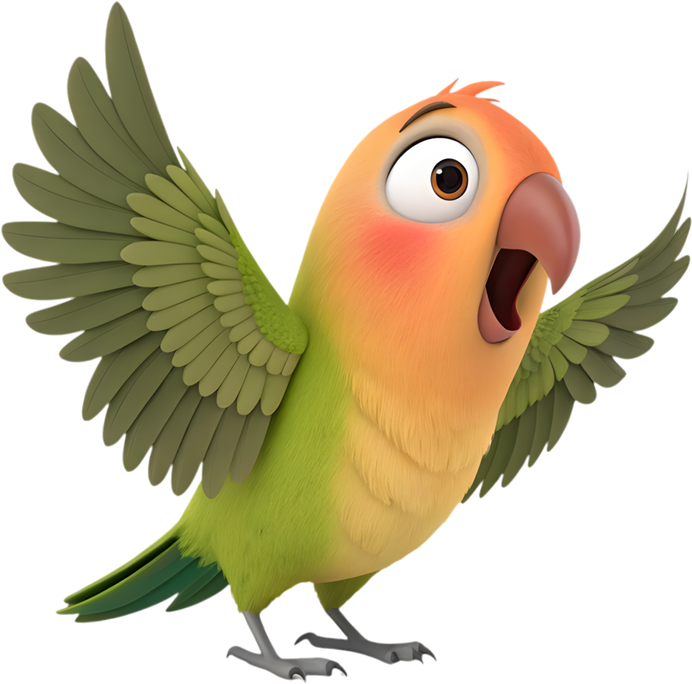 Joyful Peach-faced Love-bird Cartoon Clipart for Digital Art. . png