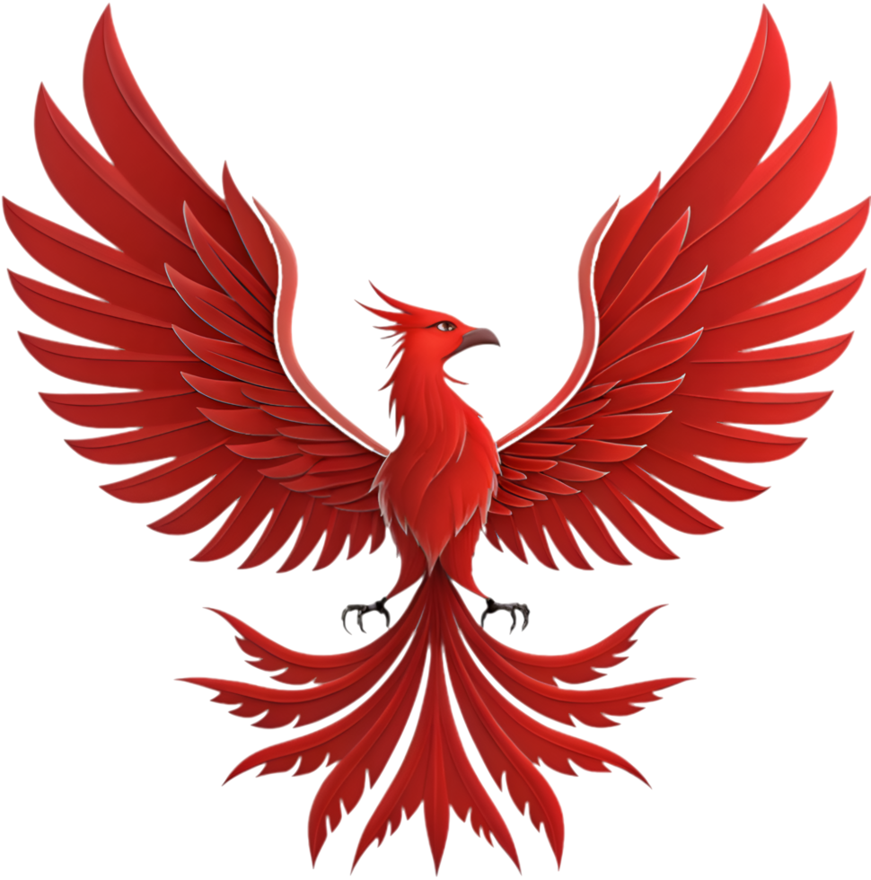 Cartoon Phoenix flying with vibrant flame-like wings. . png