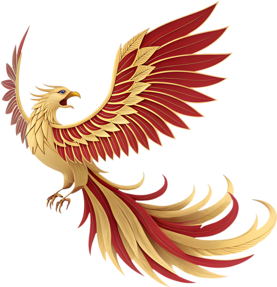 Animated Phoenix bird in fiery fantasy world design. . png