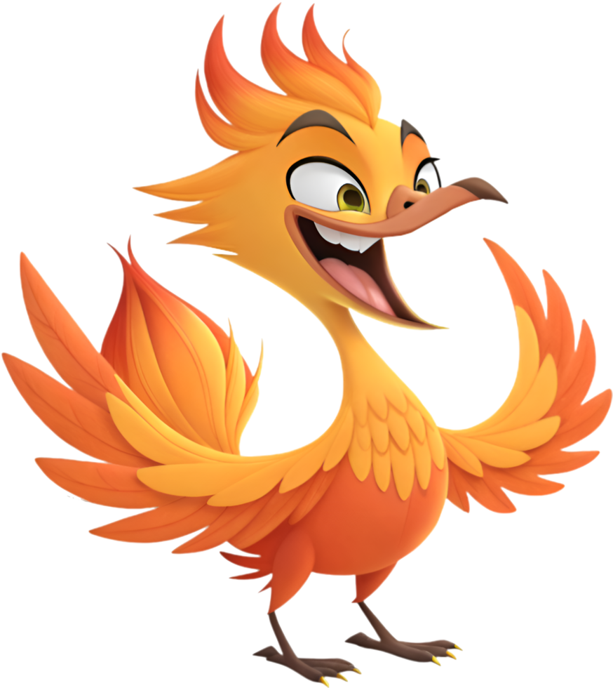 Fiery Phoenix character in animated fantasy world. . png