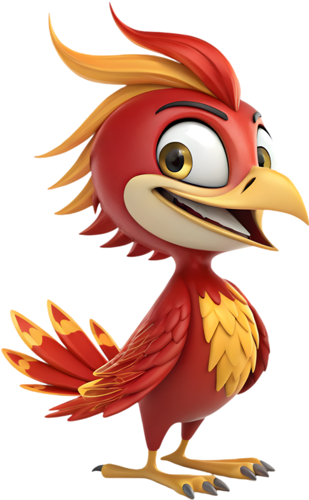 Mystical Phoenix flying with fiery wings in cartoon clipart. . png
