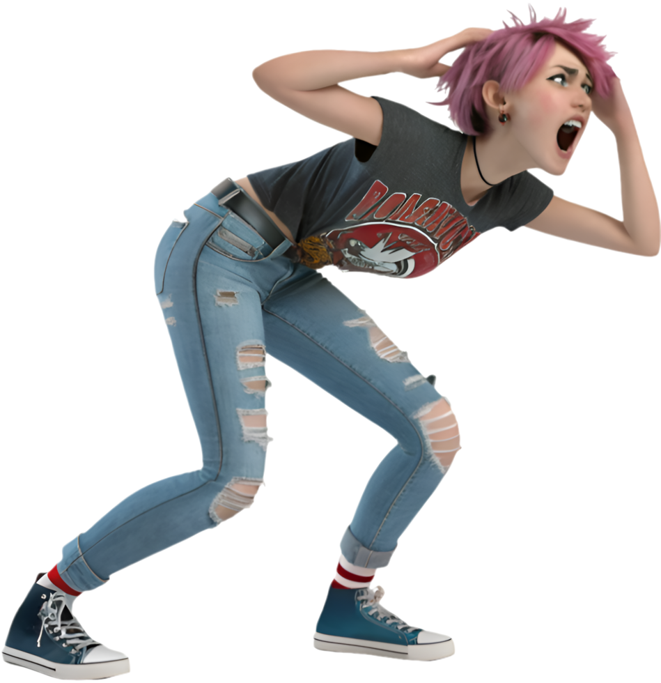 Confident Punk Girl Cartoon with Bold Expression. . png