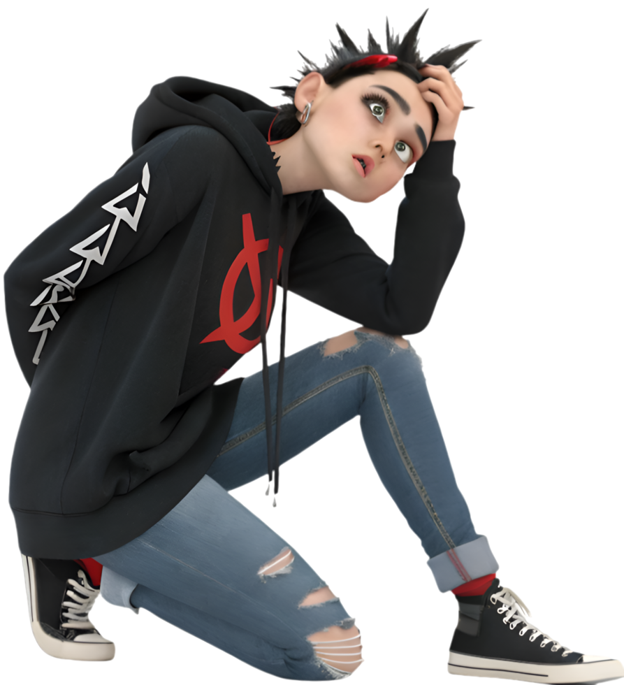 Cool Punk Girl Cartoon Character with Stylish Attitude. . png