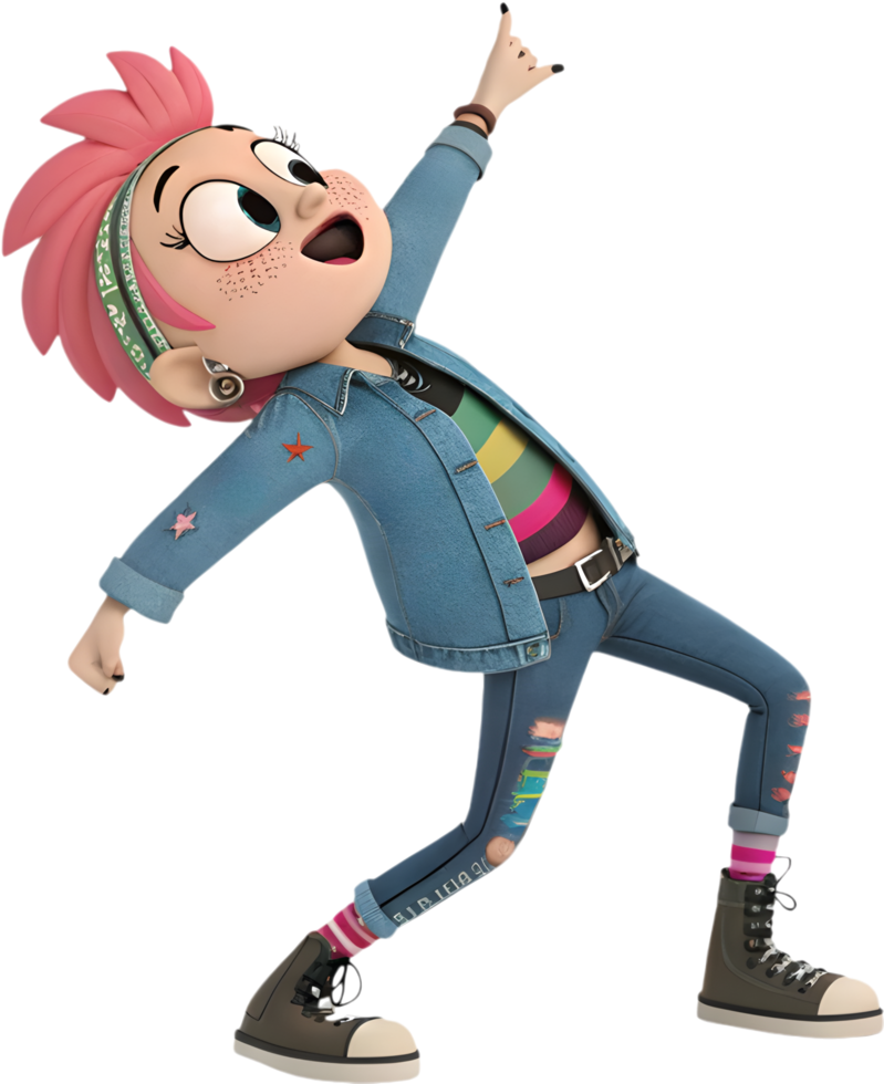 Rocker Chic Cartoon Punk Girl with Fierce Look. . png