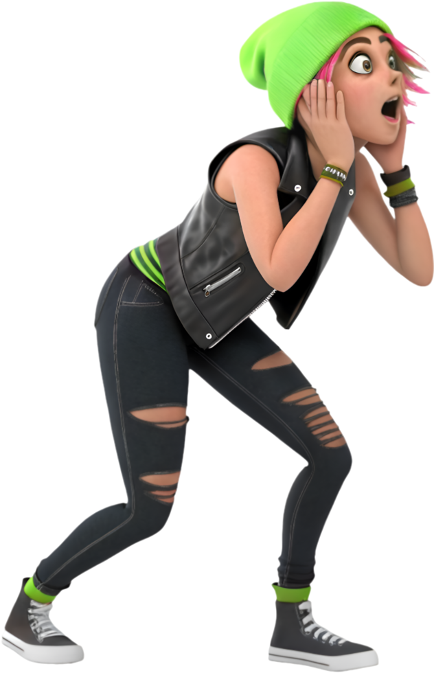 Fierce Cartoon Punk Girl with Stylish Personality. . png