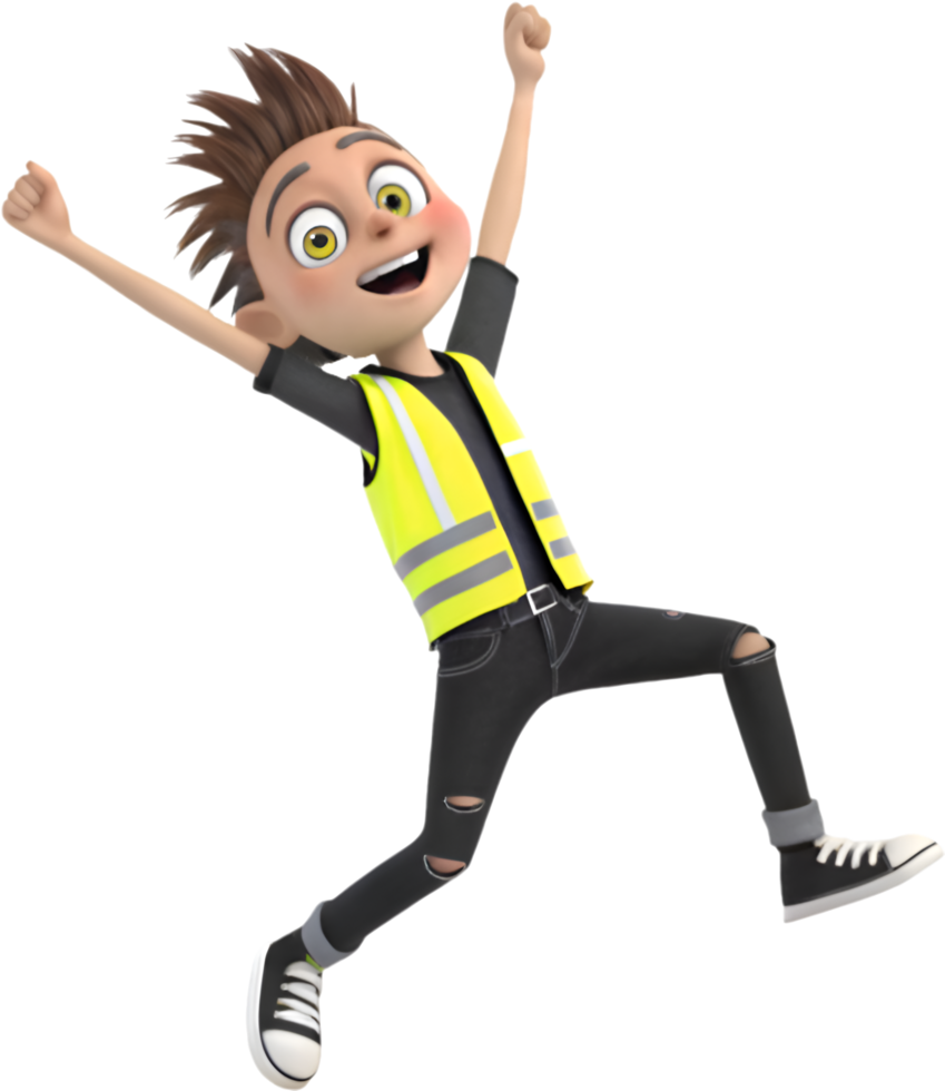 Punk Rock Boy Cartoon Character in a Dynamic Pose. . png