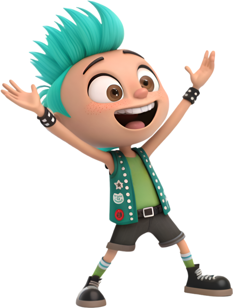 High-Energy Cartoon Punk Rock Boy with Rockstar Style. . png