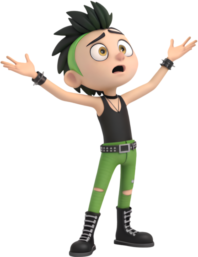 Cartoon Punk Rock Boy Character with Rebellious Look. . png