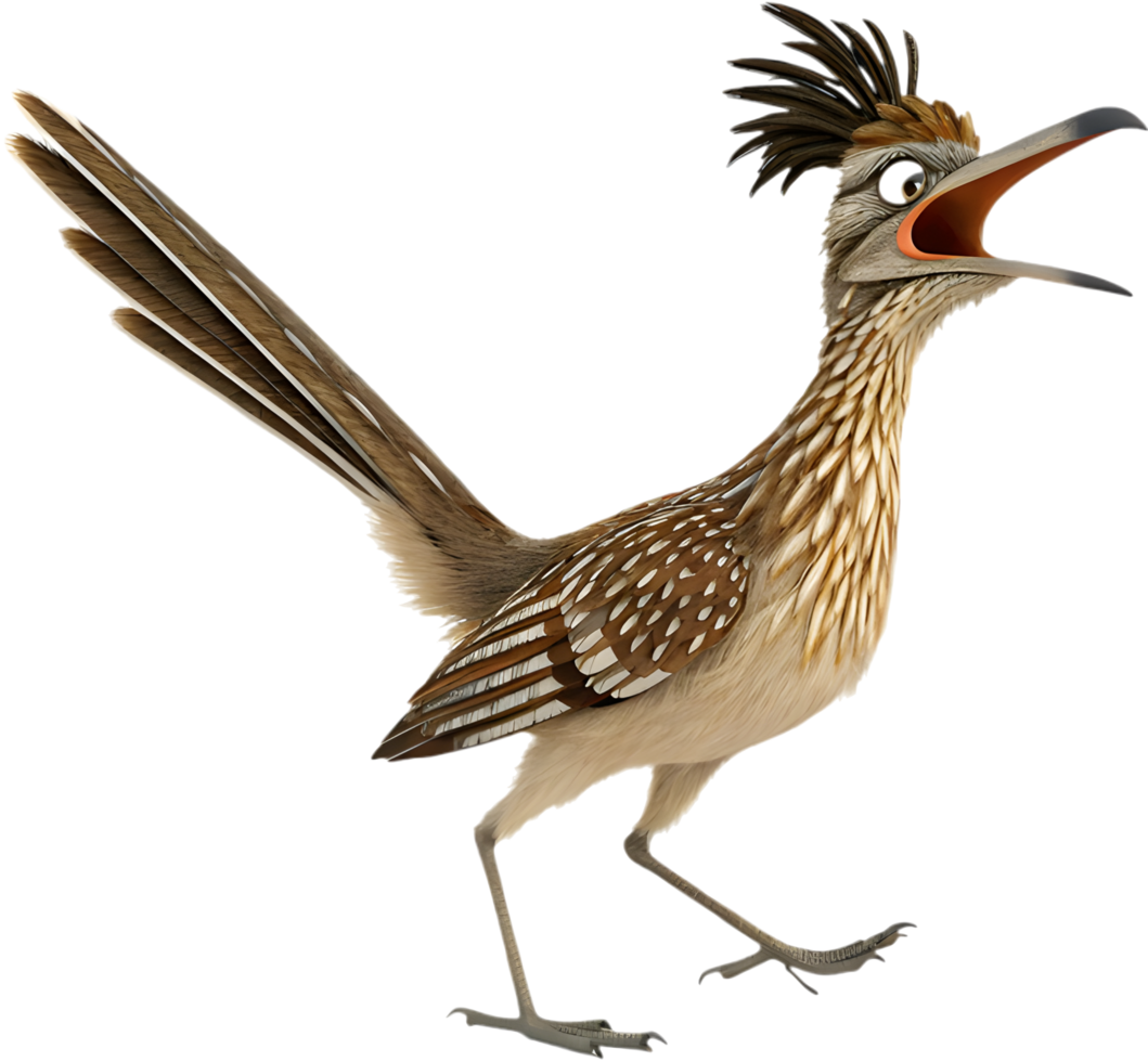 Charming Cartoon Roadrunner Bird in Action. . png