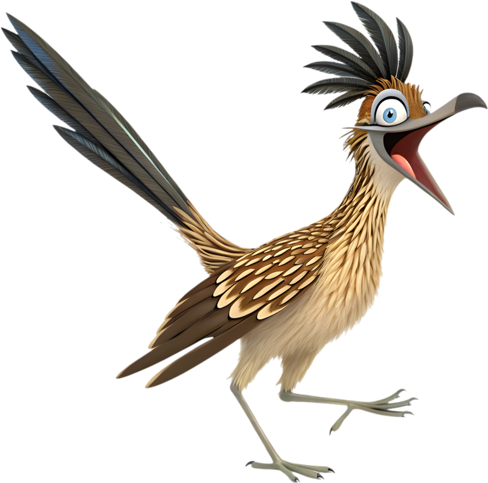 Cartoon Roadrunner Bird Running with Joy. . png