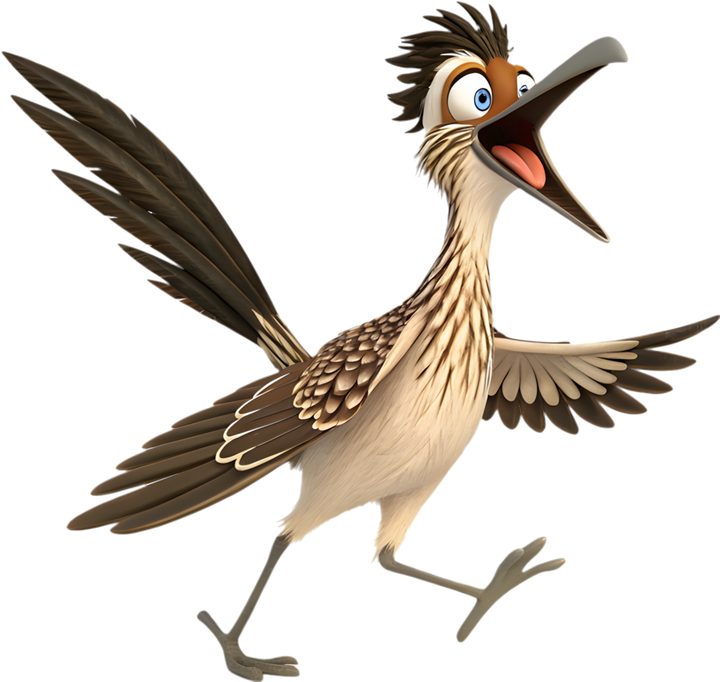Funny Cartoon Roadrunner Bird Sprinting Fast. . png