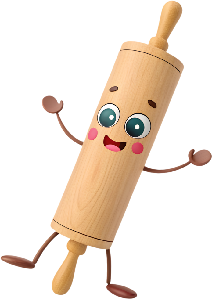 Playful Rolling Pin Cartoon Image with Smiling Face. . png