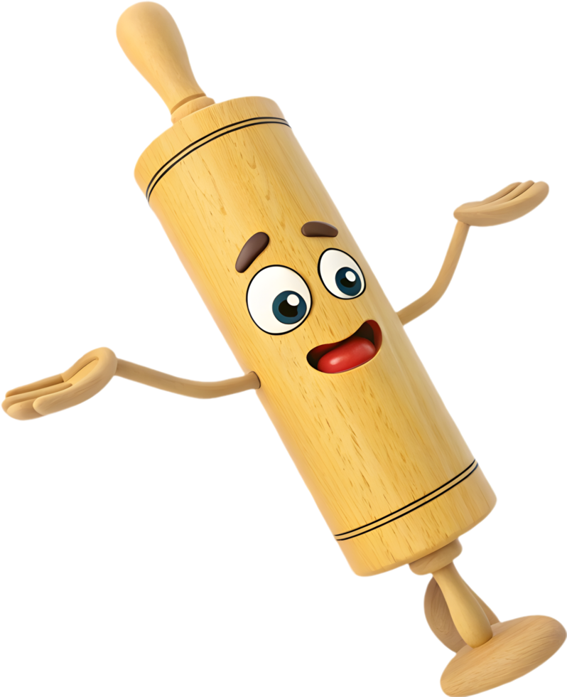 Delightful Rolling Pin Cartoon Image for Pastry Enthusiasts. . png