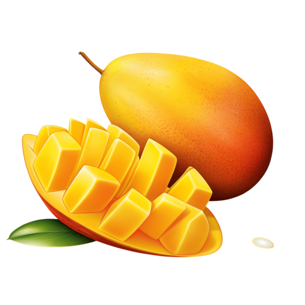 Sweet ripe golden mango sliced into perfect cubes png