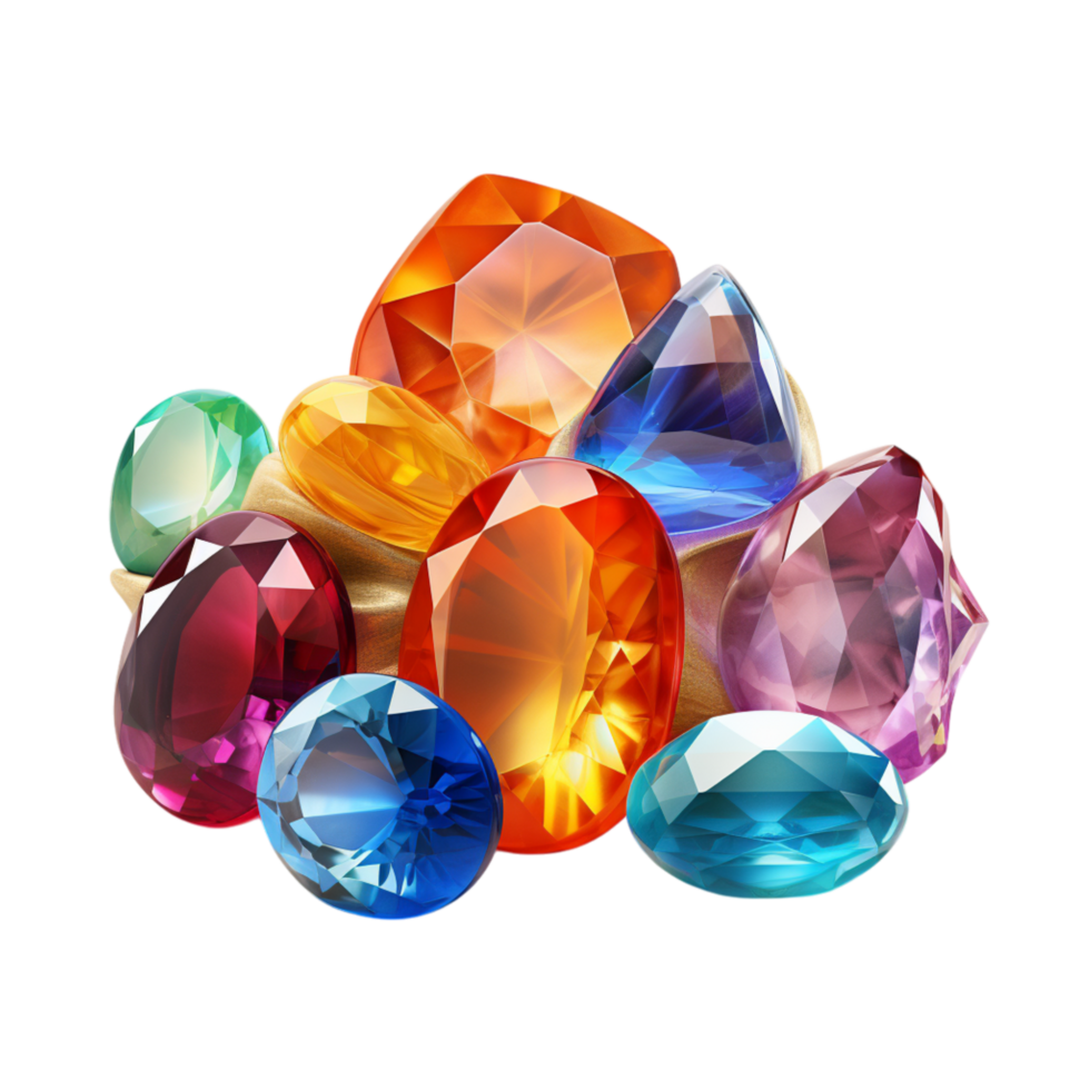 Colorful sparkling gemstones different shapes sizes png