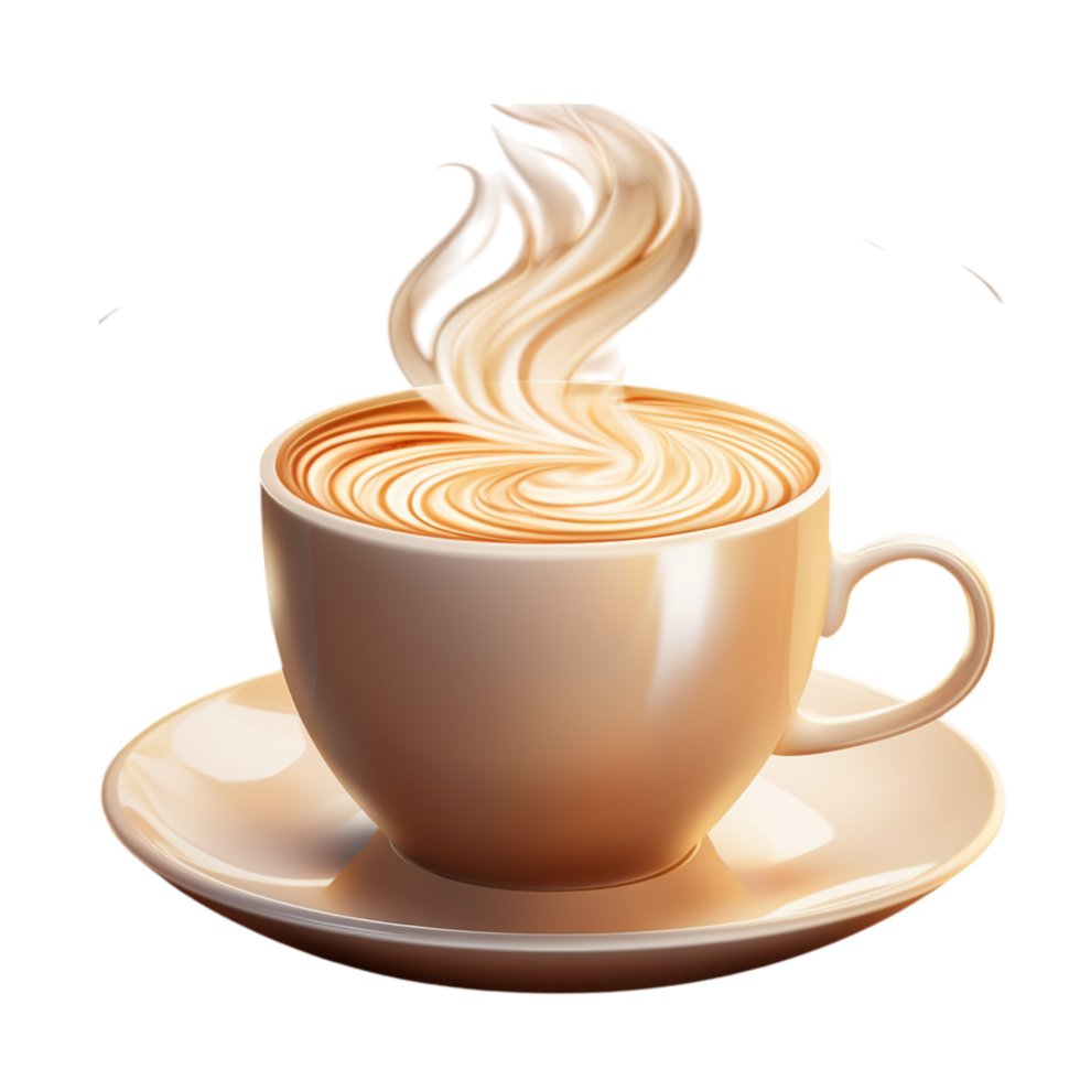 Steaming cup of latte intricate foam png