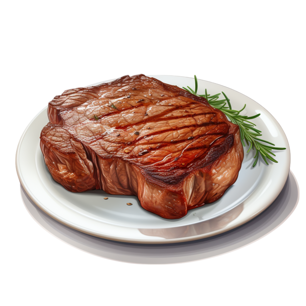 Juicy perfectly grilled steak served on a white plate png