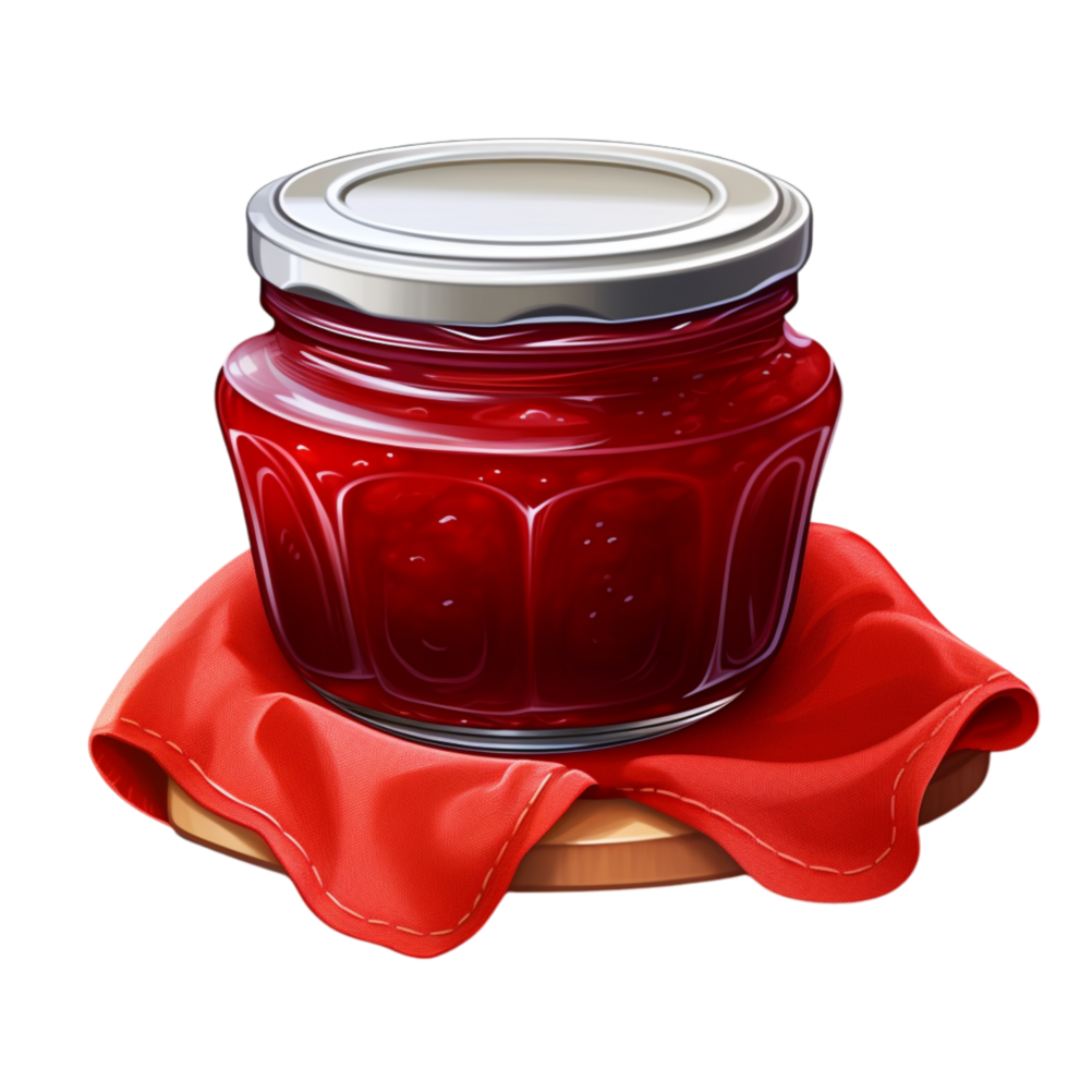 Jar of red fruit jam a tightly sealed metal lid png