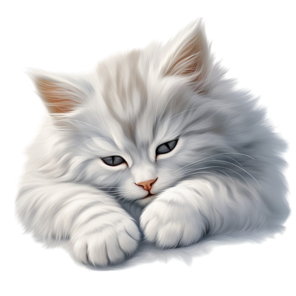 Fluffy white kitten resting soft fur png