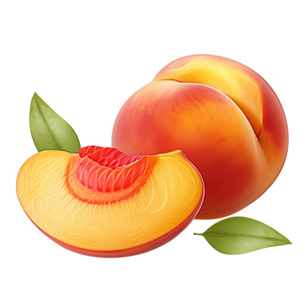Juicy ripe peach a fresh green leaf png