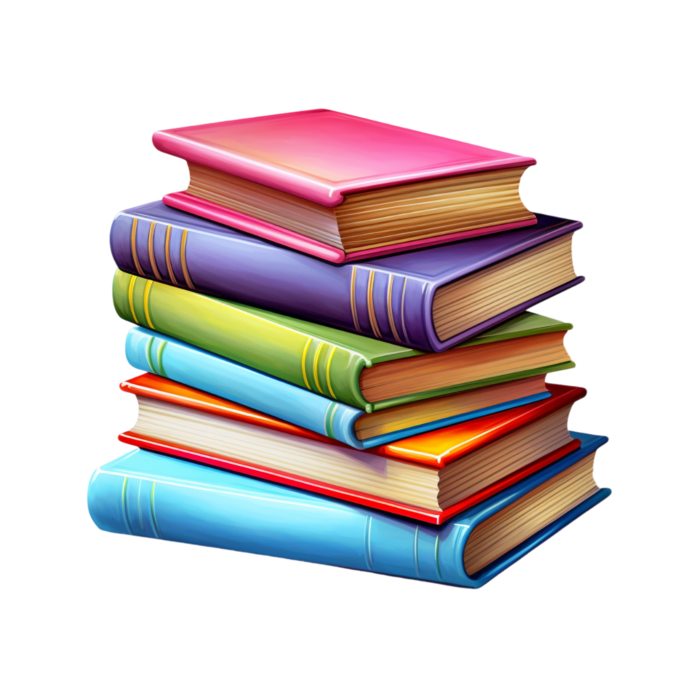 Stack of colorful books arranged in a neat pile png