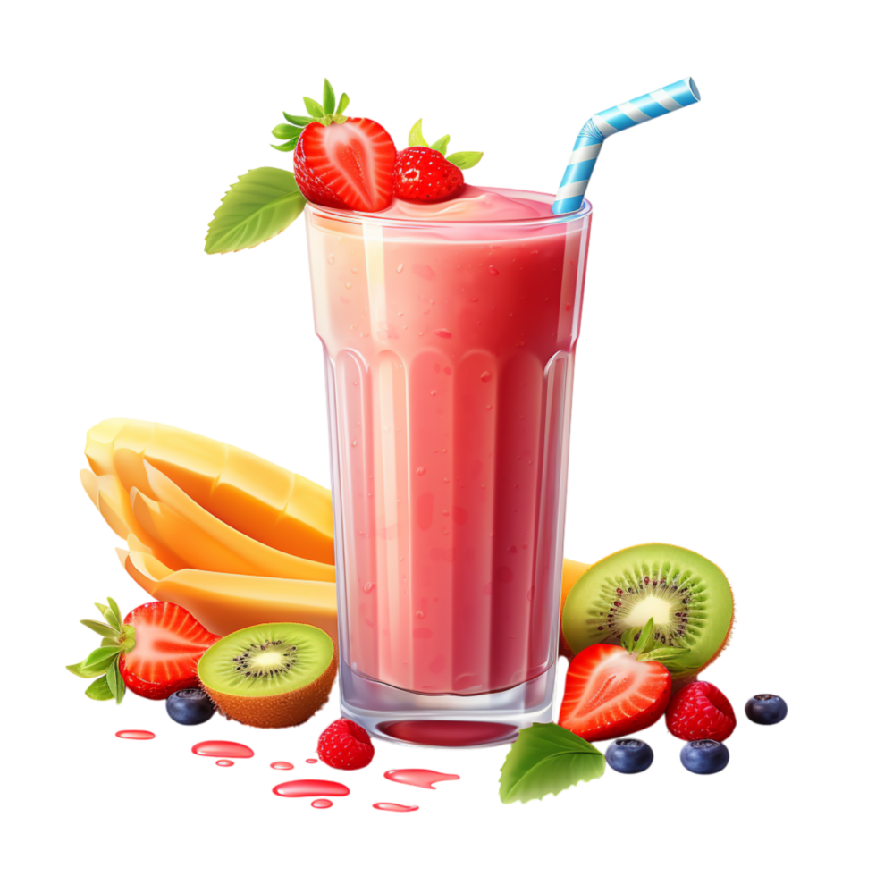 Glass of fresh fruit smoothie a straw png