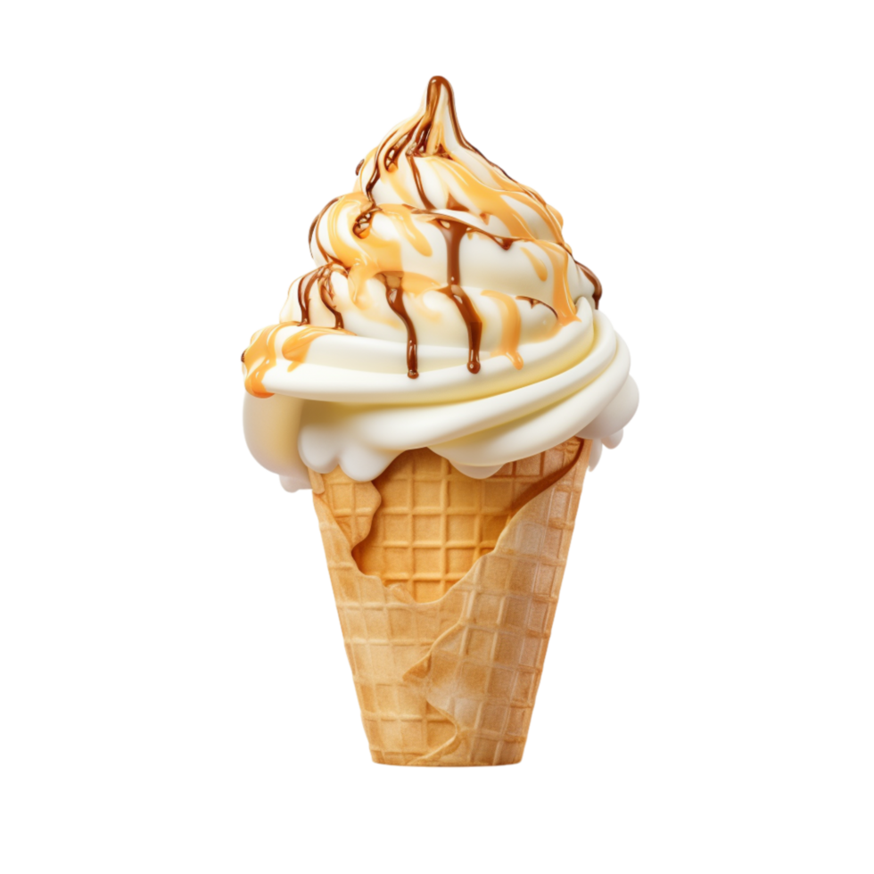 Ice cream cone swirled vanilla caramel drizzle png