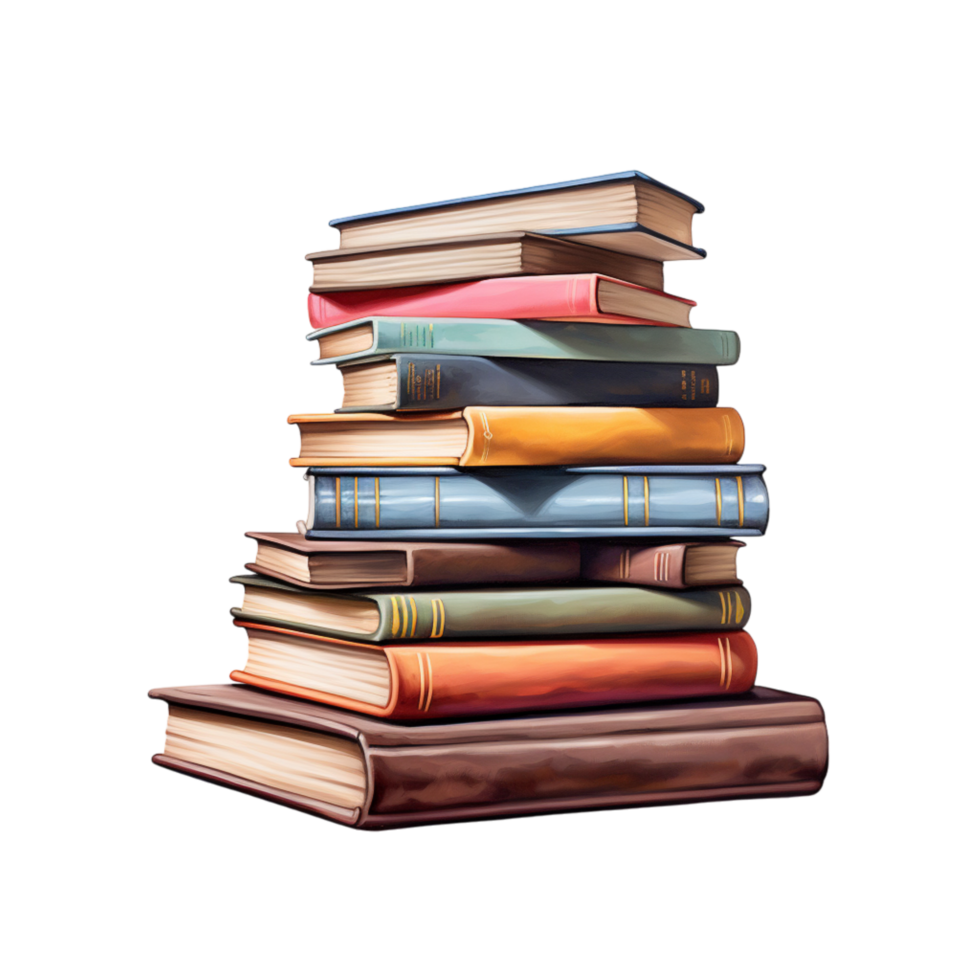 Stack of books piled up colorful covers pages png