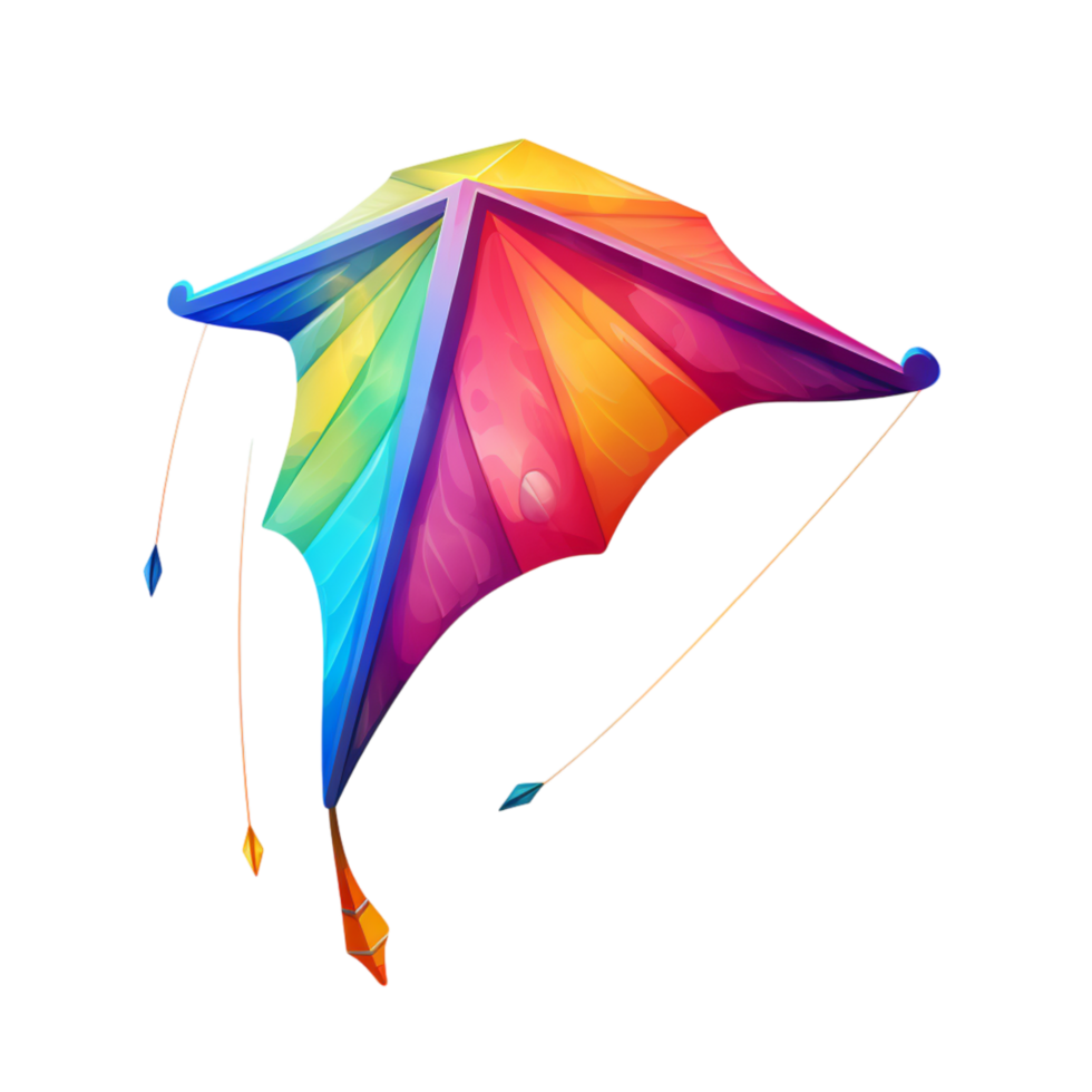 Colorful kite a rainbow design flowing tail strings png