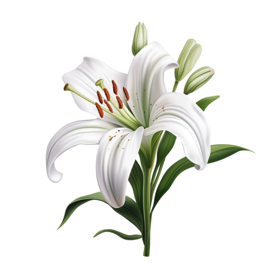 Elegant white lily flower delicate petals green stem png