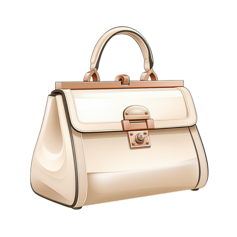 Elegant beige hbag gold accents a stylish design png