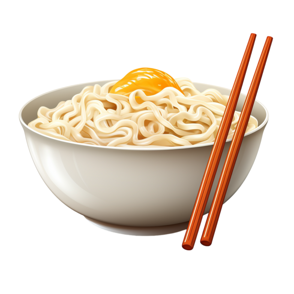 Bowl of hot ramen noodles a boiled egg wooden chopsticks png