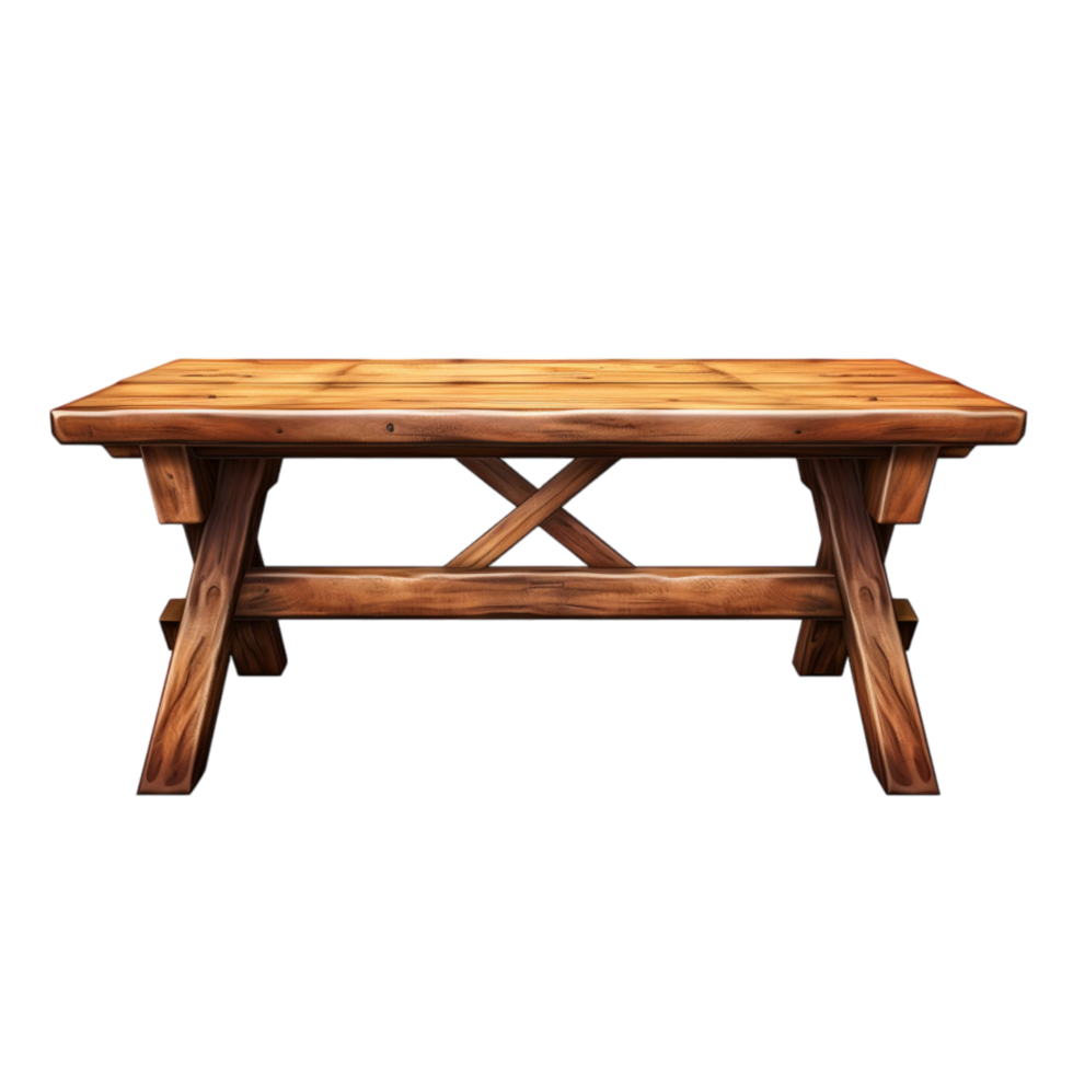 Sturdy wooden table crossed legs a smooth polished surface png