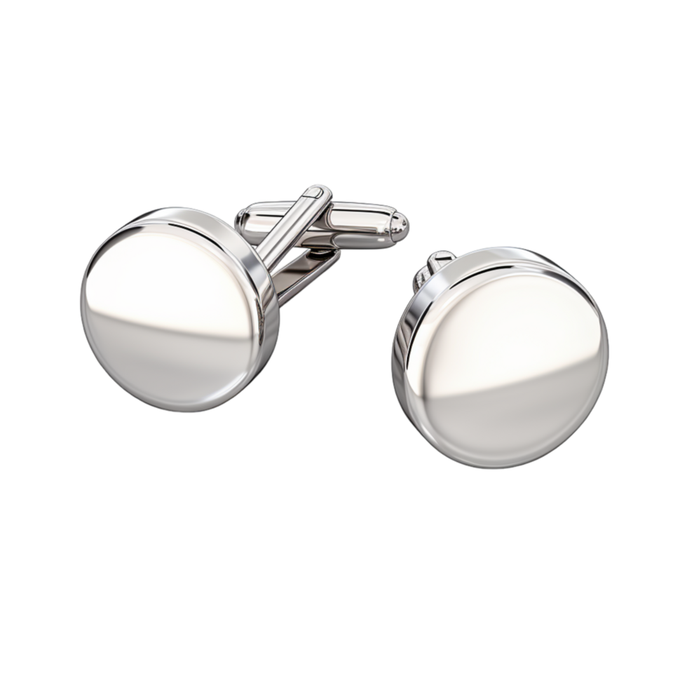 Silver cufflinks a polished round face a simple fastening mechanism at the back png