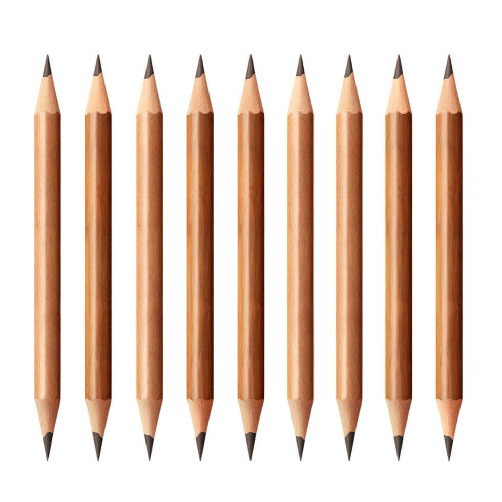 Neatly arranged sharpened wooden pencils pointed graphite tips facing upward png