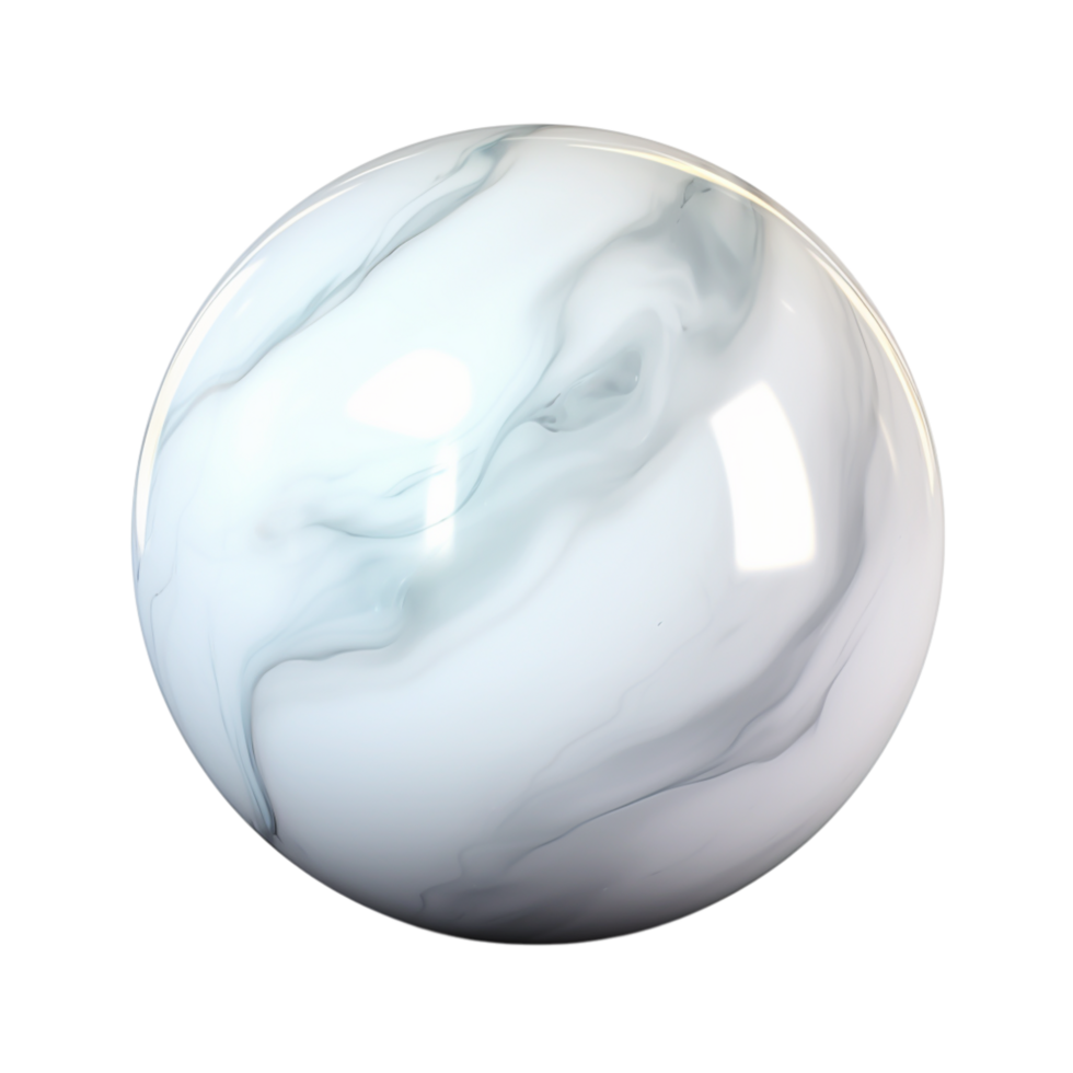 Smooth marble sphere a white gray pattern reflecting light on its surface png