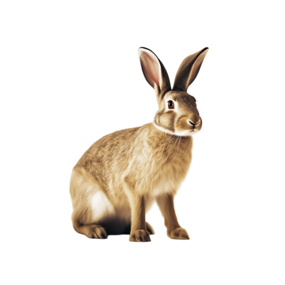 Small brown hare large ears a soft furry coat sitting on a white surface png