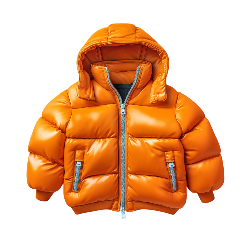 Cozy stylish puffy orange jacket a warm hood png