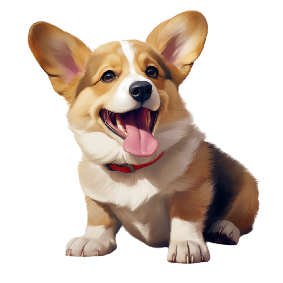 Happy corgi dog perked ears a wagging tongue sitting joyfully png